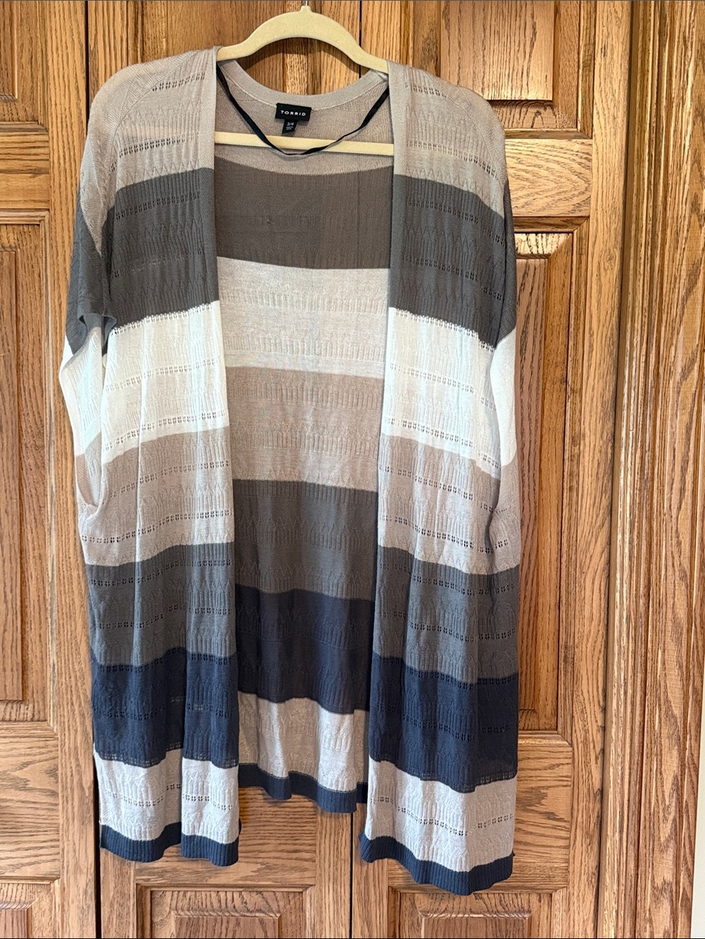 torrid Neutral Striped Open-Front Cardigan in Taupe, Cream & Gray